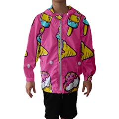 Summer Ice Creams Flavors Pattern Hooded Wind Breaker (Kids)