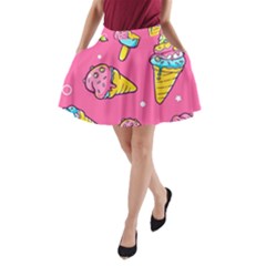 Summer Ice Creams Flavors Pattern A-Line Pocket Skirt