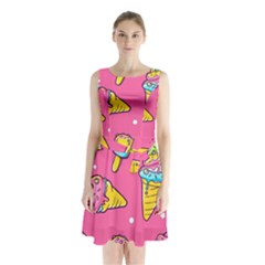 Summer Ice Creams Flavors Pattern Sleeveless Waist Tie Chiffon Dress by Bigfootshirtshop