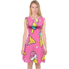 Summer Ice Creams Flavors Pattern Capsleeve Midi Dress