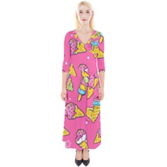 Summer Ice Creams Flavors Pattern Quarter Sleeve Wrap Maxi Dress