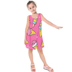 Summer Ice Creams Flavors Pattern Kids  Sleeveless Dress