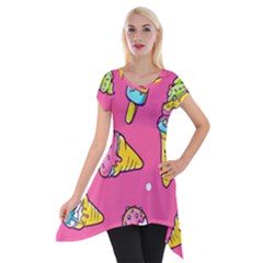 Summer Ice Creams Flavors Pattern Short Sleeve Side Drop Tunic