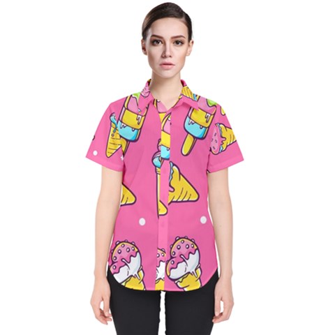 Summer Ice Creams Flavors Pattern Women s Short Sleeve Shirt by Bigfootshirtshop