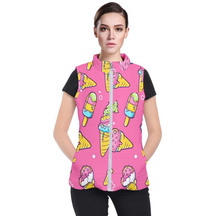 Summer Ice Creams Flavors Pattern Women s Puffer Vest