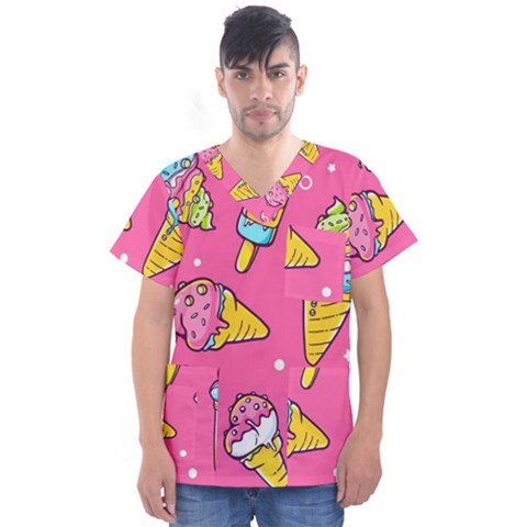 Summer Ice Creams Flavors Pattern Men s V-neck Scrub Top by Bigfootshirtshop