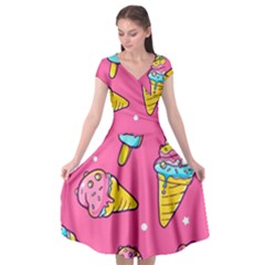 Summer Ice Creams Flavors Pattern Cap Sleeve Wrap Front Dress