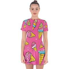 Summer Ice Creams Flavors Pattern Drop Hem Mini Chiffon Dress