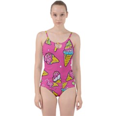 Summer Ice Creams Flavors Pattern Cut Out Top Tankini Set