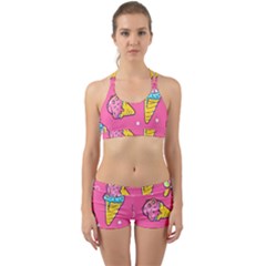 Summer Ice Creams Flavors Pattern Back Web Sports Bra Set