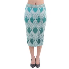 Teal Art Nouvea Midi Pencil Skirt