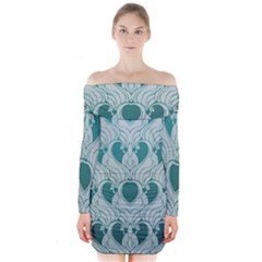 Teal Art Nouvea Long Sleeve Off Shoulder Dress by NouveauDesign