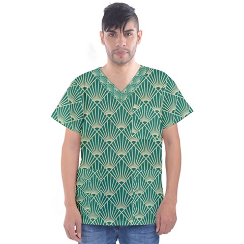 Green Fan  Men s V-neck Scrub Top by NouveauDesign