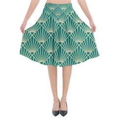 Green Fan  Flared Midi Skirt by NouveauDesign