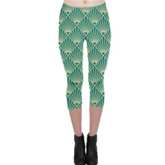 Green Fan  Capri Leggings  by NouveauDesign