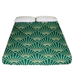 Green Fan  Fitted Sheet (queen Size) by NouveauDesign