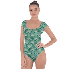 Green Fan  Short Sleeve Leotard  by NouveauDesign