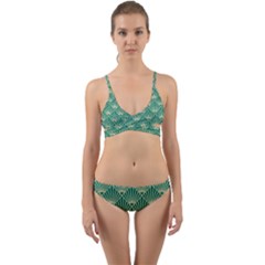 Green Fan  Wrap Around Bikini Set