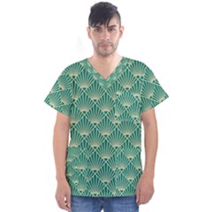 Green Fan  Men s V-neck Scrub Top