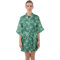 Green Fan  Quarter Sleeve Kimono Robe