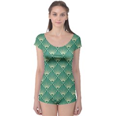 Green Fan  Boyleg Leotard  by NouveauDesign