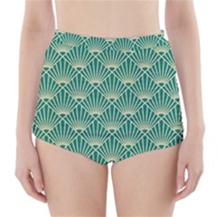 Green Fan  High-waisted Bikini Bottoms by NouveauDesign