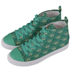 Green Fan  Women s Mid-top Canvas Sneakers