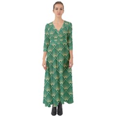 Green Fan  Button Up Boho Maxi Dress by NouveauDesign