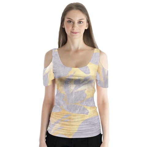 Gold Silver Butterfly Sleeve Cutout Tee  by NouveauDesign