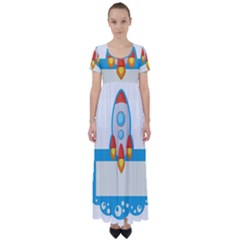 Rocket Spaceship Clip Art Clipart High Waist Short Sleeve Maxi Dress