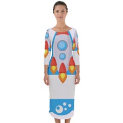 Rocket Spaceship Clip Art Clipart Quarter Sleeve Midi Bodycon Dress