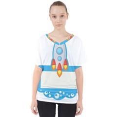 Rocket Spaceship Clip Art Clipart V-neck Dolman Drape Top