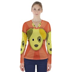 Adoption Animal Bark Boarding V-neck Long Sleeve Top by Celenk