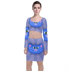 Advertise Animal Boarding Cat Long Sleeve Crop Top & Bodycon Skirt Set by Celenk