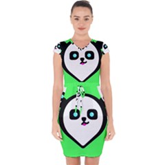 Panda Bear Capsleeve Drawstring Dress  by Celenk