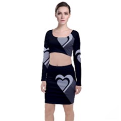 Heart Love Black And White Symbol Long Sleeve Crop Top & Bodycon Skirt Set