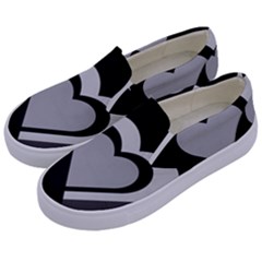 Heart Love Black And White Symbol Kids  Canvas Slip Ons by Celenk