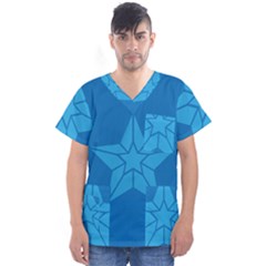 Star Design Pattern Texture Sign Men s V-neck Scrub Top