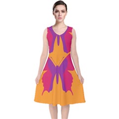 Butterfly Wings Insect Nature V-neck Midi Sleeveless Dress  by Celenk