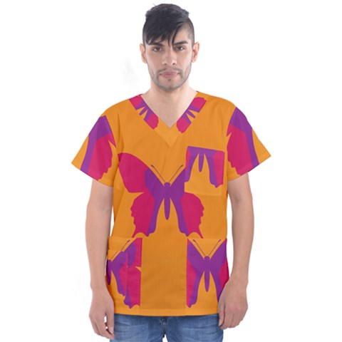 Butterfly Wings Insect Nature Men s V-neck Scrub Top by Celenk