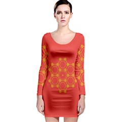 Pentagon Cells Chemistry Yellow Long Sleeve Bodycon Dress by Celenk