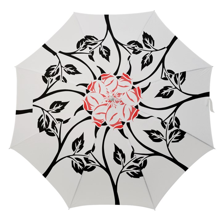 Flower Rose Contour Outlines Black Straight Umbrellas