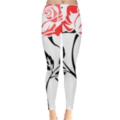 Flower Rose Contour Outlines Black Leggings  by Celenk