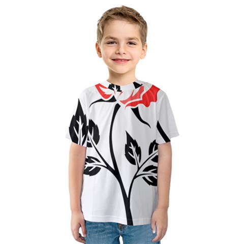 Flower Rose Contour Outlines Black Kids  Sport Mesh Tee by Celenk