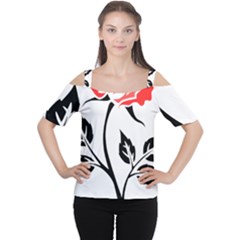 Flower Rose Contour Outlines Black Cutout Shoulder Tee