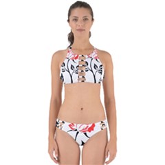 Flower Rose Contour Outlines Black Perfectly Cut Out Bikini Set