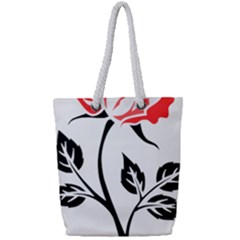 Flower Rose Contour Outlines Black Full Print Rope Handle Tote (small)