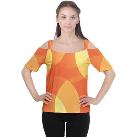 Abstract Orange Yellow Red Color Cutout Shoulder Tee by Celenk