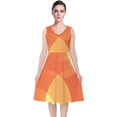 Abstract Orange Yellow Red Color V-neck Midi Sleeveless Dress 