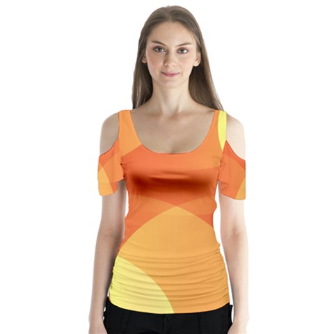 Abstract Orange Yellow Red Color Butterfly Sleeve Cutout Tee  by Celenk